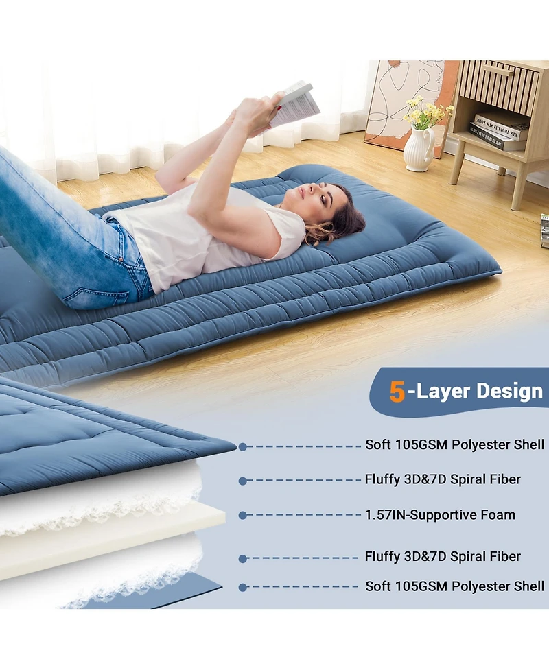 gaomon Japanese Floor Mattress Twin, Foldable Futon, Thick Sleeping Pad & Portable Camping Mattress, for Living Room & Guest Room