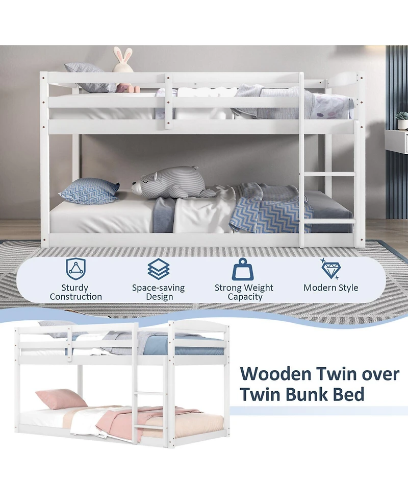 Gouun Twin Size Bunk Bed with High Guardrails and Integrated Ladder