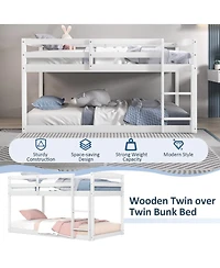 Gouun Twin Size Bunk Bed with High Guardrails and Integrated Ladder