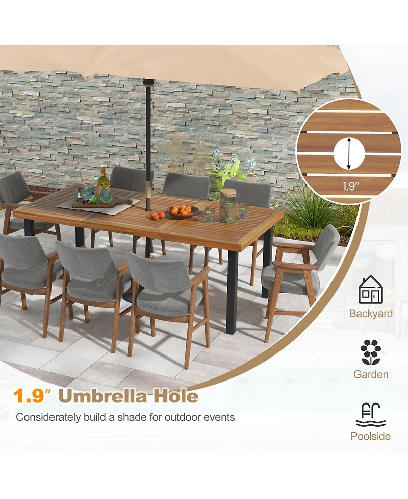 Gouun 79 Inch Acacia Wood Dining Table 8-Person Patio Table with 1.9 Inch Umbrella Hole and Adjustable Foot Pads