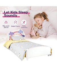 Gouun Kids Twin Size Upholstered Platform Wooden Bed with Rainbow Pattern