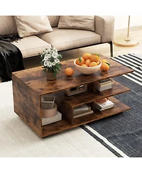 Gouun Rectangular Table with L-shaped Middle Shelf