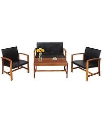 4 Pieces Pe Rattan Patio Furniture Set with Solid Acacia Wood