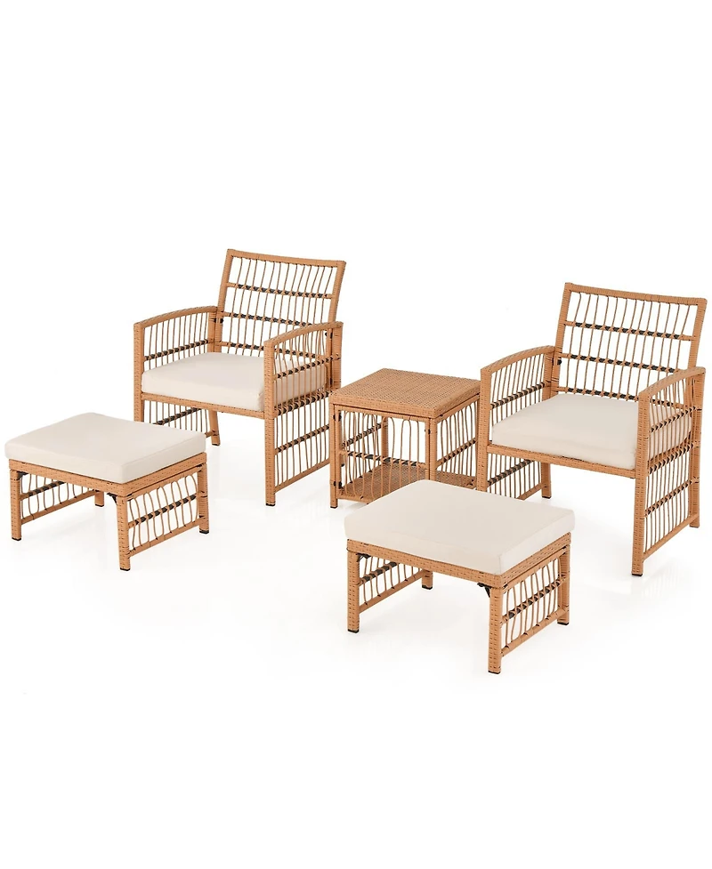 Gouun 5 Piece Patio Wicker Sofa Set with Seat and Back Cushions