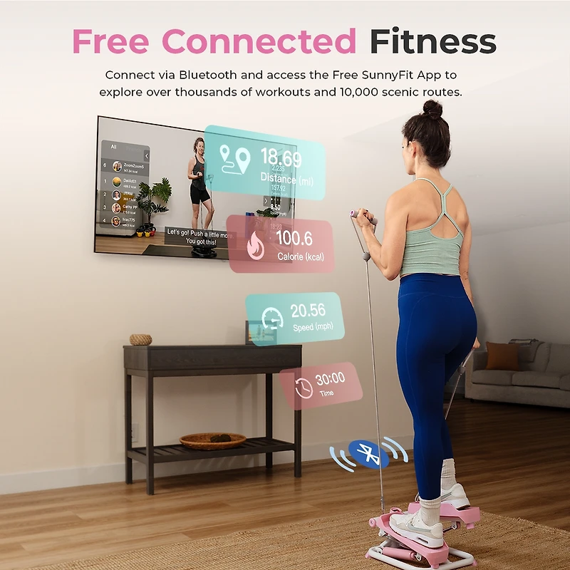 Sunny Health & Fitness Pink Smart Mini Stepper, Stair Step Stepper Full-Body Workout with Free SunnyFit App Connection