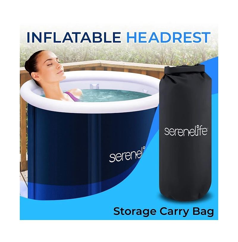 SereneLife Inflatable Cold Plunge Tub with Insulated Design and Neck Support, Black