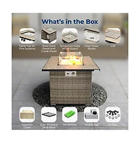 SereneLife 40,000 Btu Wicker Propane Gas Fire Pit Table with Tempered Glass Wind Guard