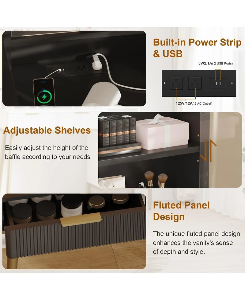 gaomon Makeup Vanity Desk with Lights & Power Outlet