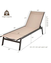 Gouun Outdoor Reclining Chaise Lounge Chair with 6-Position Adjustable Back