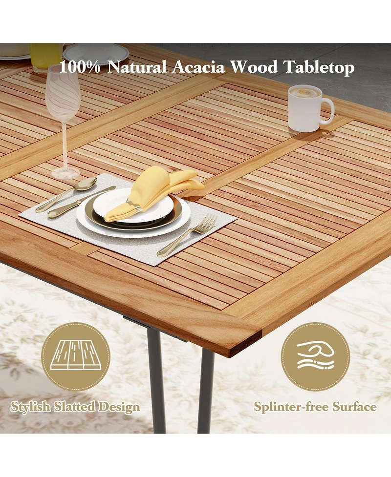 Gouun 86.5 Inch Rectangular Patio Dining Table for 8 with Acacia Wood Tabletop and Umbrella Hole-86.5 inches