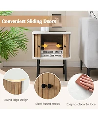 Mid-century Modern Nightstand with Sliding Doors and Storage Cabinet
