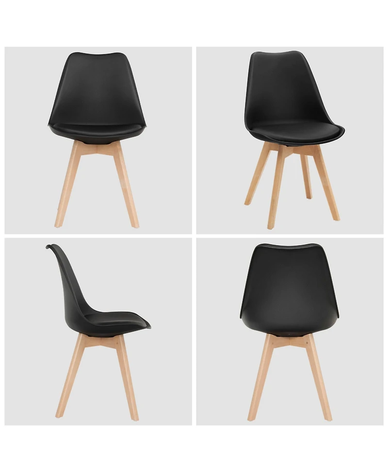 Gouun Set of 4 Dining Chairs Mid-Century Modern Shell Pu Seat with Wooden Legs