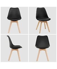 Gouun Set of 4 Dining Chairs Mid-Century Modern Shell Pu Seat with Wooden Legs