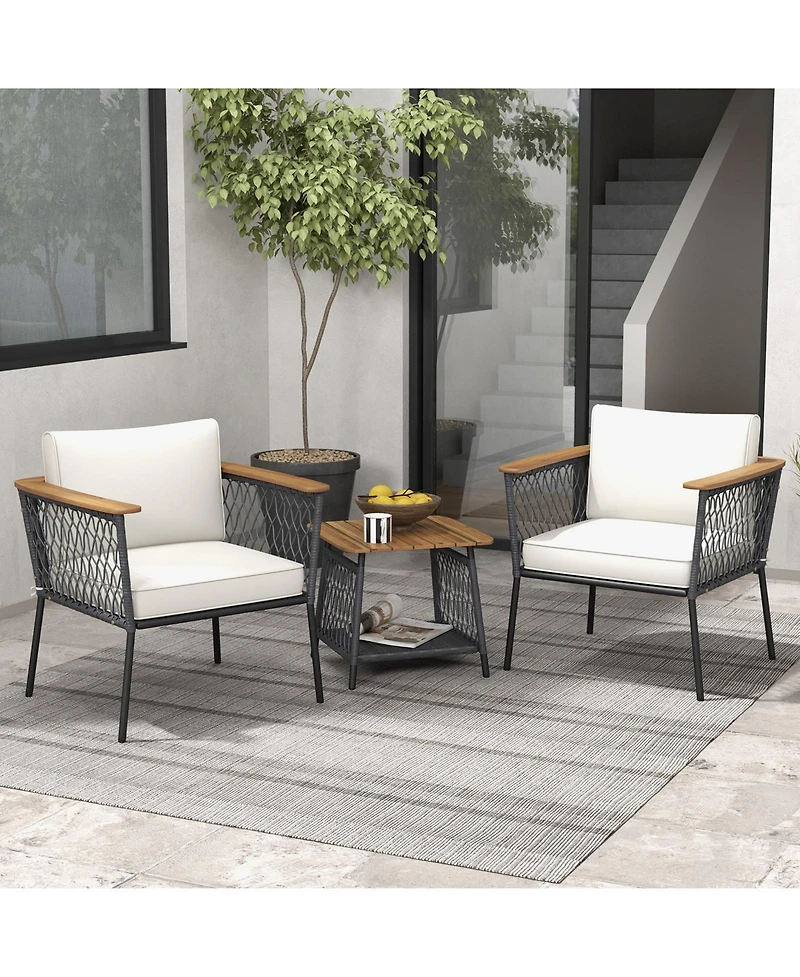 Gouun 3 Piece Patio Furniture Set Rattan Chair Set with 2-Tier Table