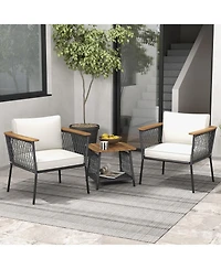 Gouun 3 Piece Patio Furniture Set Rattan Chair Set with 2-Tier Table