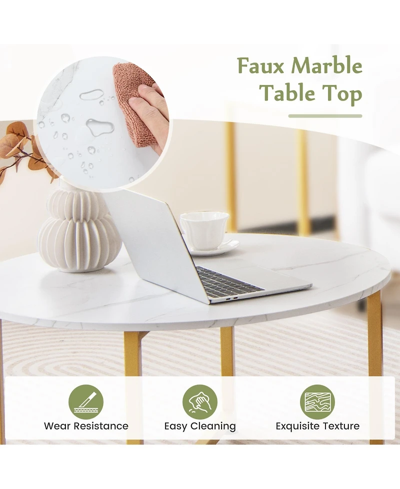 Gouun 3-Piece Table Set Round Table and 2PCS Square End Tables