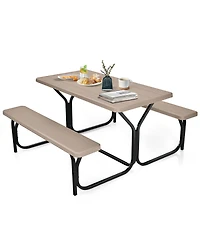 Gouun Hdpe Outdoor Picnic Table Bench Set with Metal Base