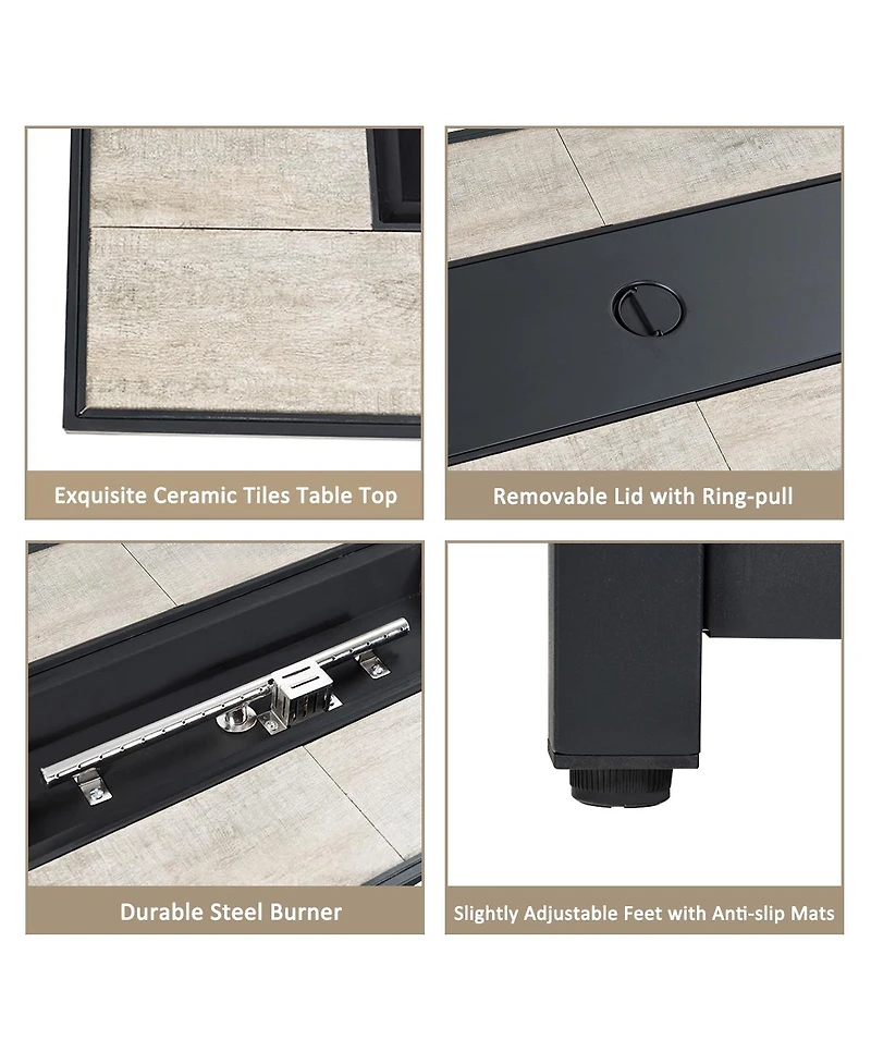 Gouun 9 Pieces Outdoor Patio Furniture Set with 42 Inch Propane Fire Pit Table