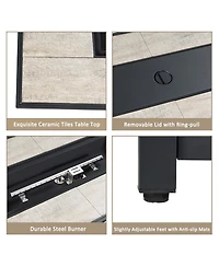 Gouun 9 Pieces Outdoor Patio Furniture Set with 42 Inch Propane Fire Pit Table