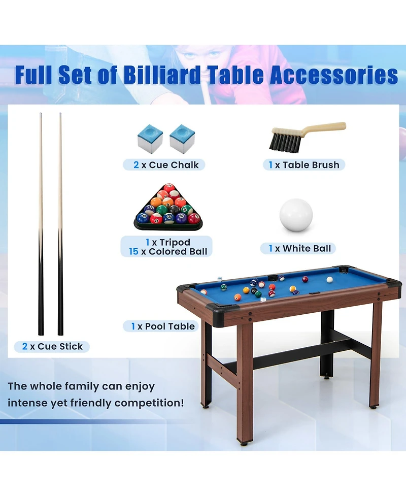 Gouun 48 Inch Pool Wooden Game Table with Full Set of Ballsfor Kids and Adults