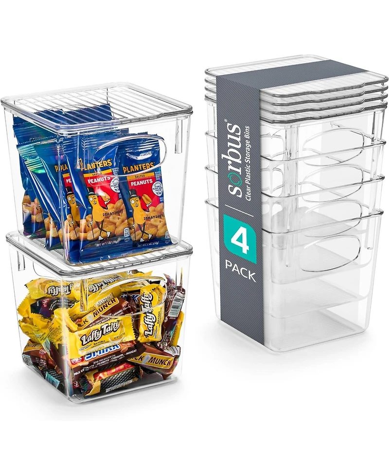 Sorbus Clear Plastic Container Bins W/ Lids (Small 4 Pack)