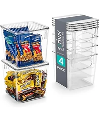 Sorbus Clear Plastic Container Bins W/ Lids (Small 4 Pack)