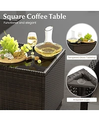 Gouun 5 Pieces Patio Rattan Furniture with 2 Ottomans and Tempered Glass Table