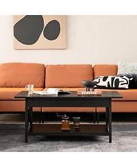 Gouun 2-Tier Industrial Rectangular Table with Storage Shelf
