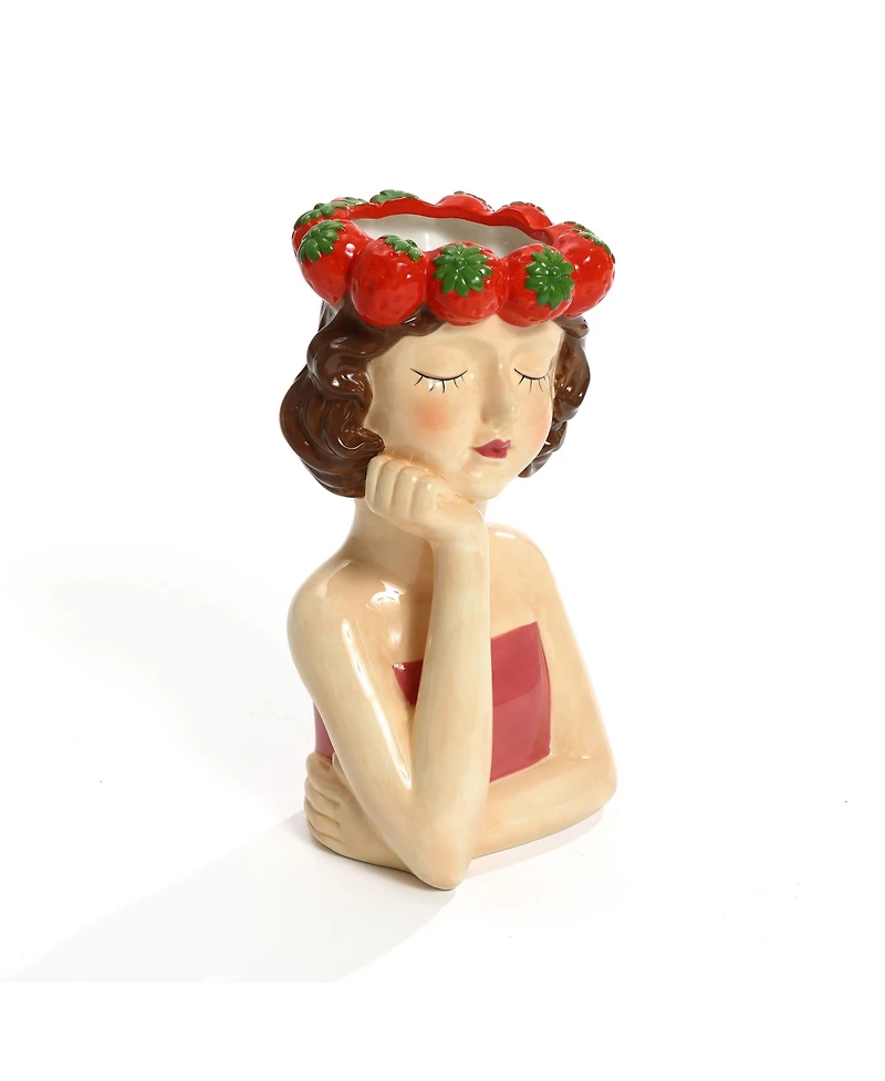 LuxenHome Lady Strawberries Ceramic 11.4-Inch Tall Sculpture Vase