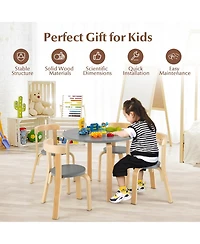 Gouun 5-Piece Kids Wooden Curved Back Activity Table and Chair Set withToy Bricks