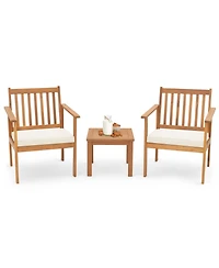 3 Pieces Patio Wood Furniture Set with soft Cushions for Porch