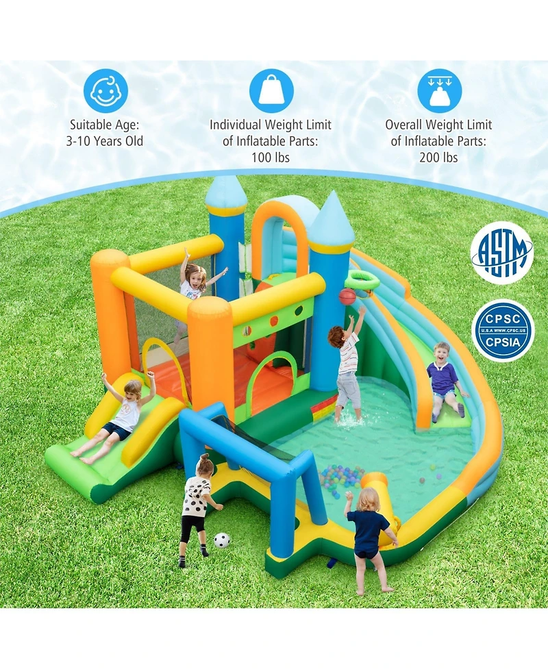 Gouun Inflatable Water Slide with Dual Slides and Splash Pool Bounce House with 680W Blower