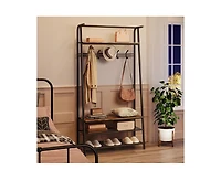 gaomon Coat Rack Shoe Bench, 4-in-1 Hall Trees Entryway Bench with Coat Rack and Shoe Rack