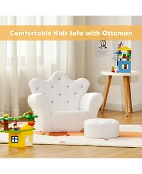 Gouun Children Upholstered Princess Sofa with Ottoman and Diamond Decoration for Boys and Girls