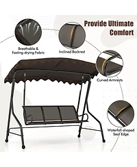 Gouun 3-Seat Outdoor Porch Canopy Swing with Adjustable Shading