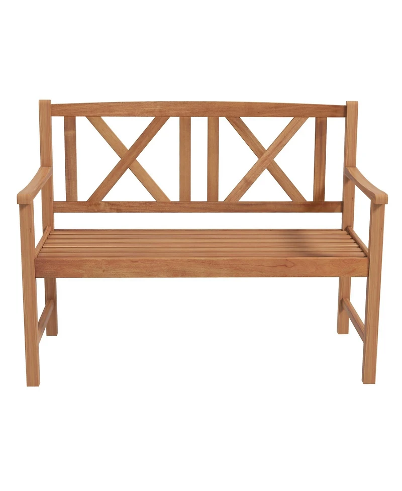 Gouun 2-Person Wood Outdoor Bench with Cozy Armrest and Backrest