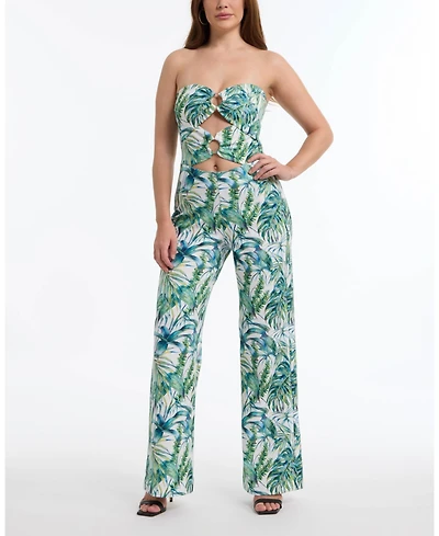 Bebe Women's Strapless Cutout Jumpsuit with Metal Ring Detail