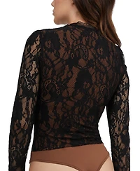 Bebe Women's Scallop Trim Detail Lace Bustier Bodysuit