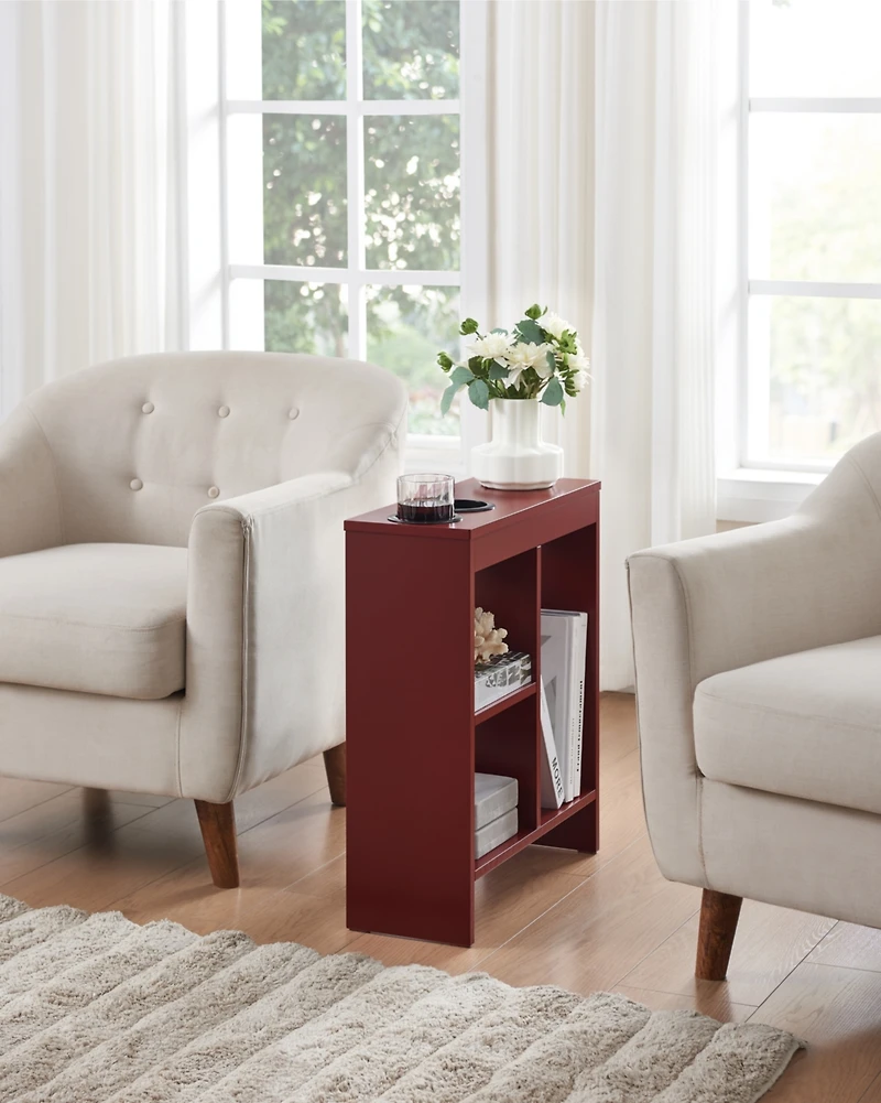 Kings Brand Furniture - Side End Table with Drink Holders, Storage Shelves, Magazine Holder, Narrow Slim Chair Couch Table