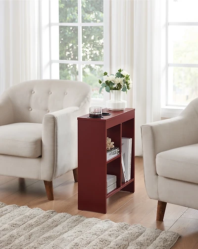 Kings Brand Furniture - Side End Table with Drink Holders, Storage Shelves, Magazine Holder, Narrow Slim Chair Couch Table