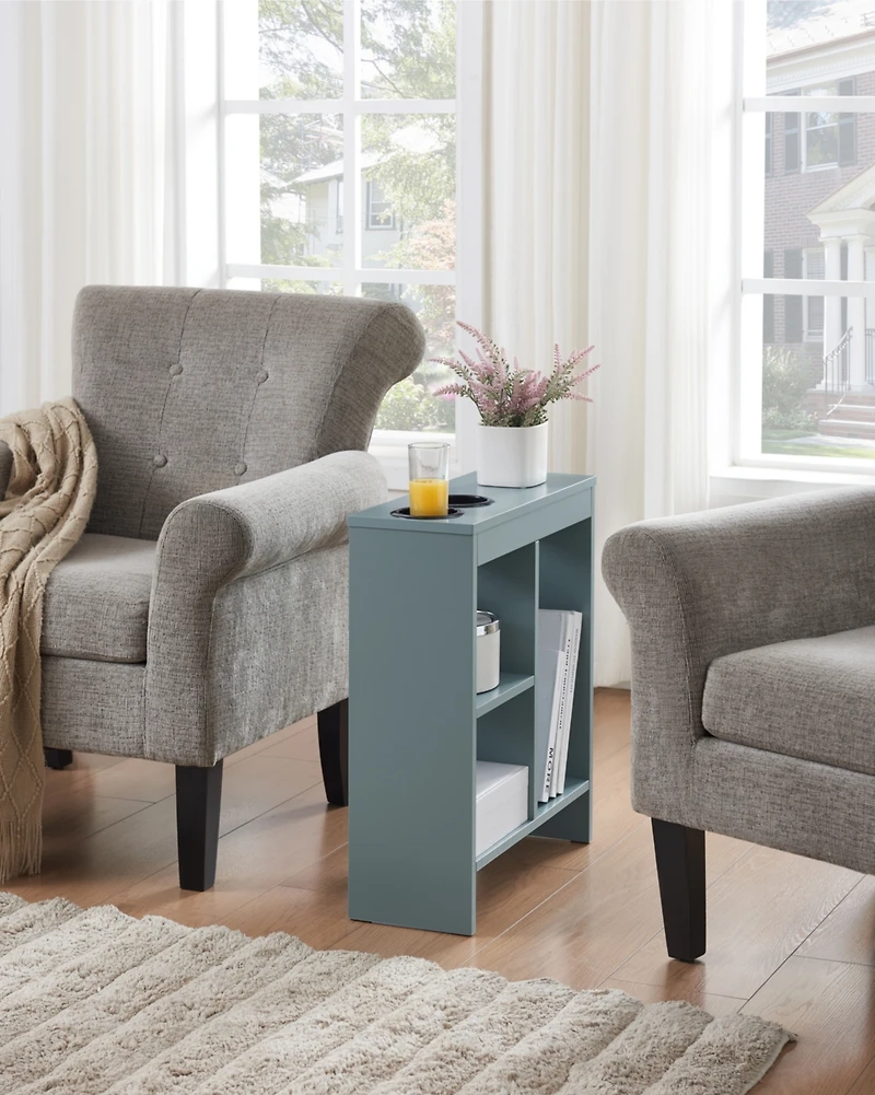 Kings Brand Furniture - Side End Table with Drink Holders, Storage Shelves, Magazine Holder, Narrow Slim Chair Couch