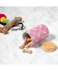 Bone Dry Ceramic Pet Treat Canister Tossed Bone & Paw Print