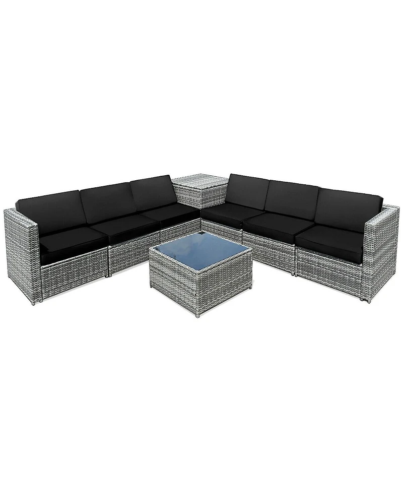 Gouun 8 Piece Wicker Sofa Rattan Dinning Set Patio Furniture with Storage Table