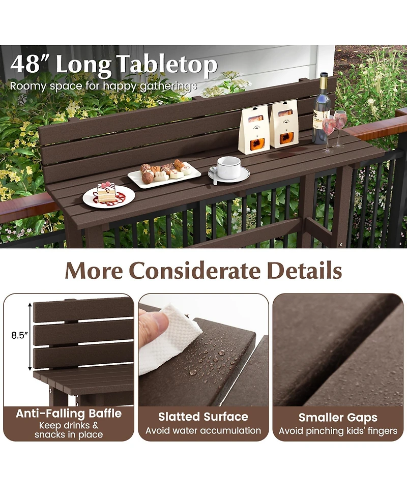 Gouun 48 Inch Patio Pub Height Table with Storage Shelf and Adjustable Foot Pads