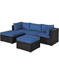 5 Pieces Patio Rattan Sofa Set with Cushion and Ottomans