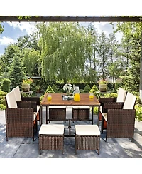 9 Pieces Patio Rattan Dining Cushioned Chairs Set