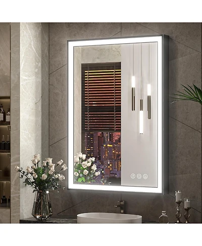 keonjinn 45° Angled Frontlit Metal Framed Bathroom Vanity Mirror with Anti-fog Function