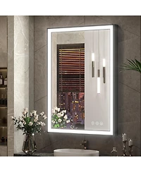 keonjinn 45° Angled Frontlit Metal Framed Bathroom Vanity Mirror with Anti-fog Function