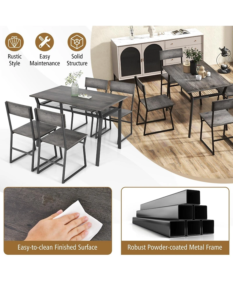 Gouun 5 Piece Dining Table Set with Storage Rack and Metal Frame