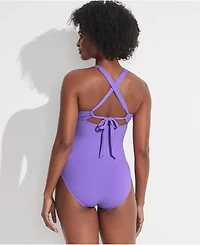 Lands' End Women's Knot Front V-neck High Leg One Piece Swimsuit